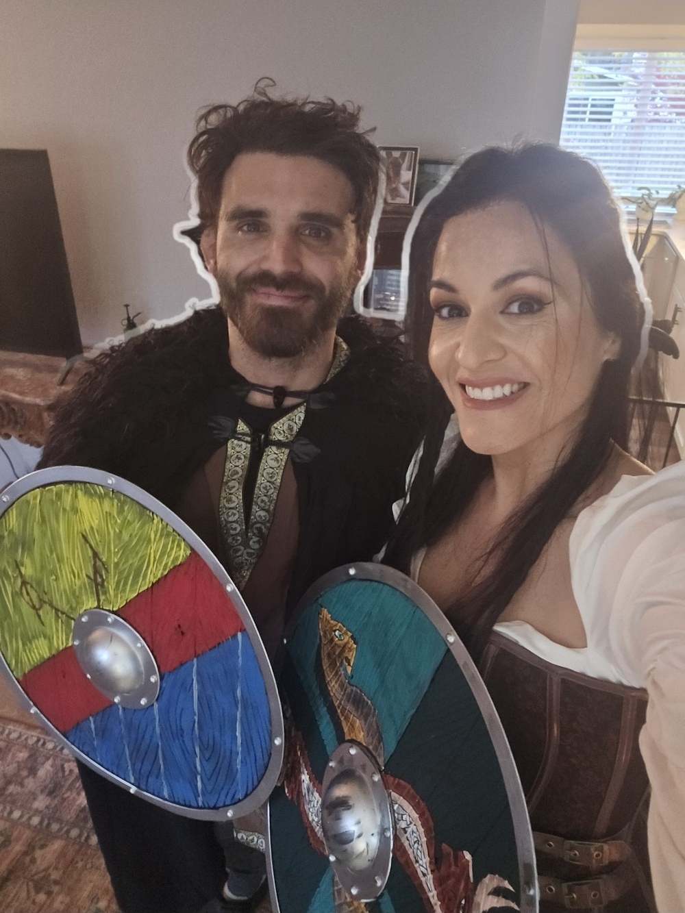 Couple's Viking Halloween Costume Renaissance Festival Womens SM Mens XL Shields